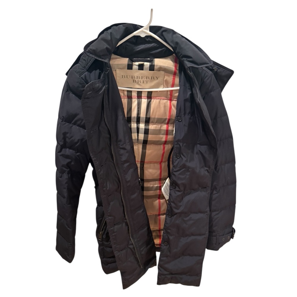 Burberry hooded zip puffer navy blue